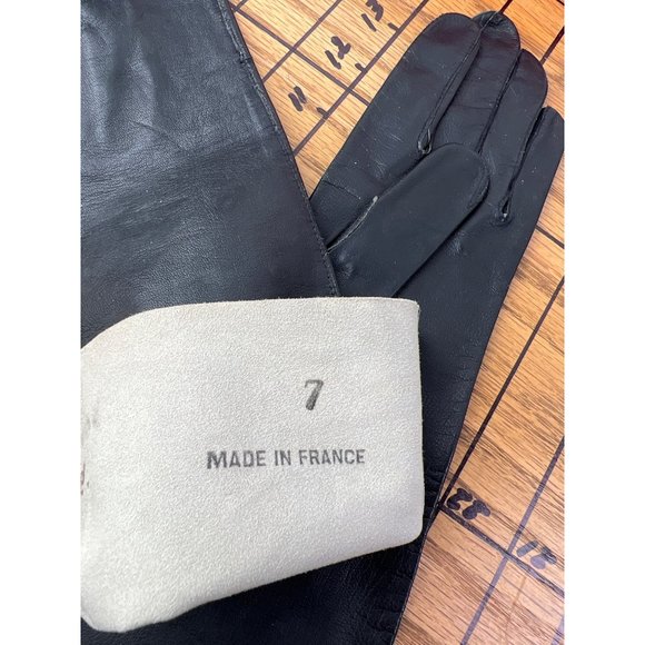 Vintage Kislav Glace Black Leather Opera Gloves Made in France - Picture 5 of 7